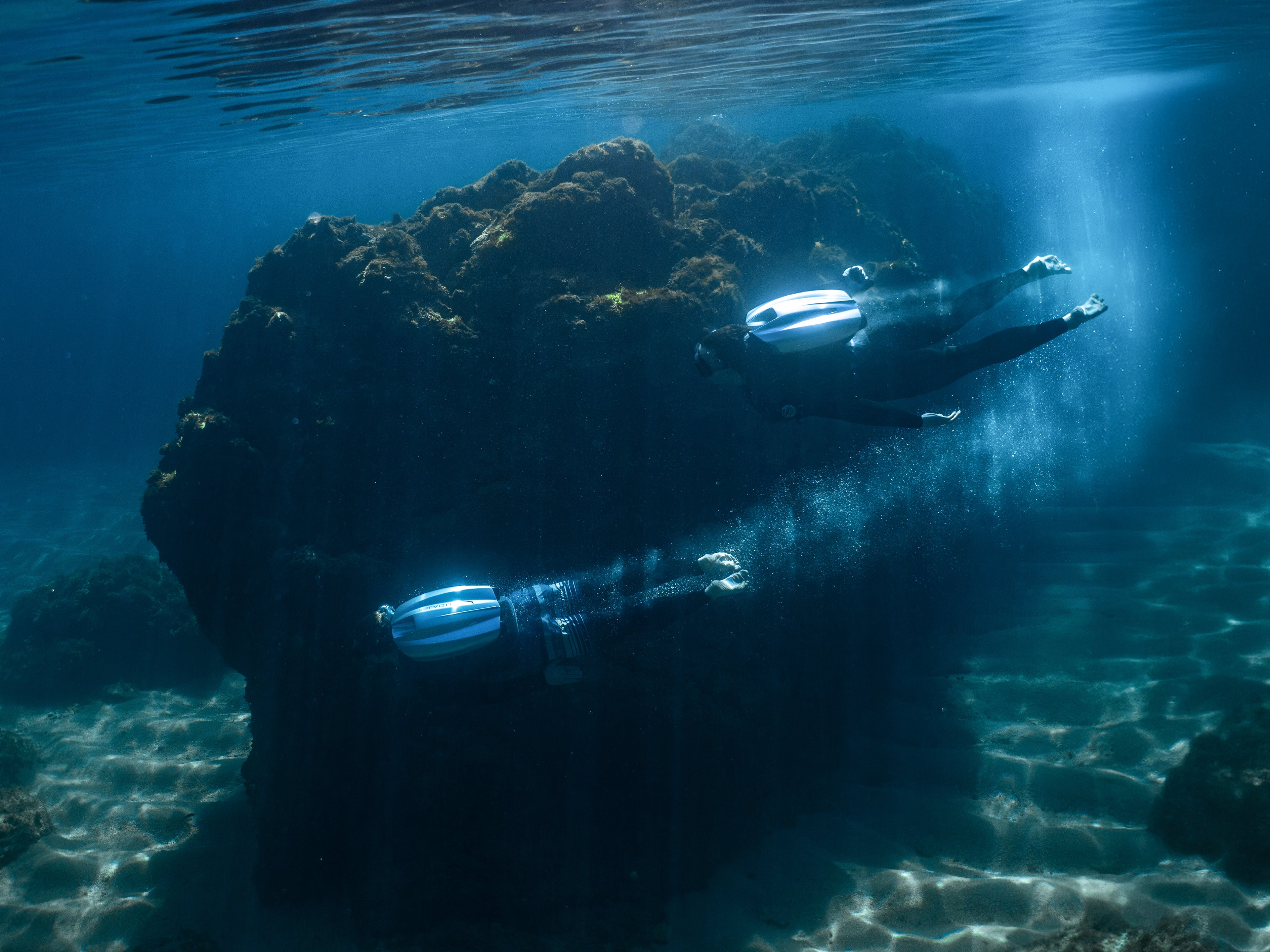 2 CudaJet Underwater Jetpacks flying 