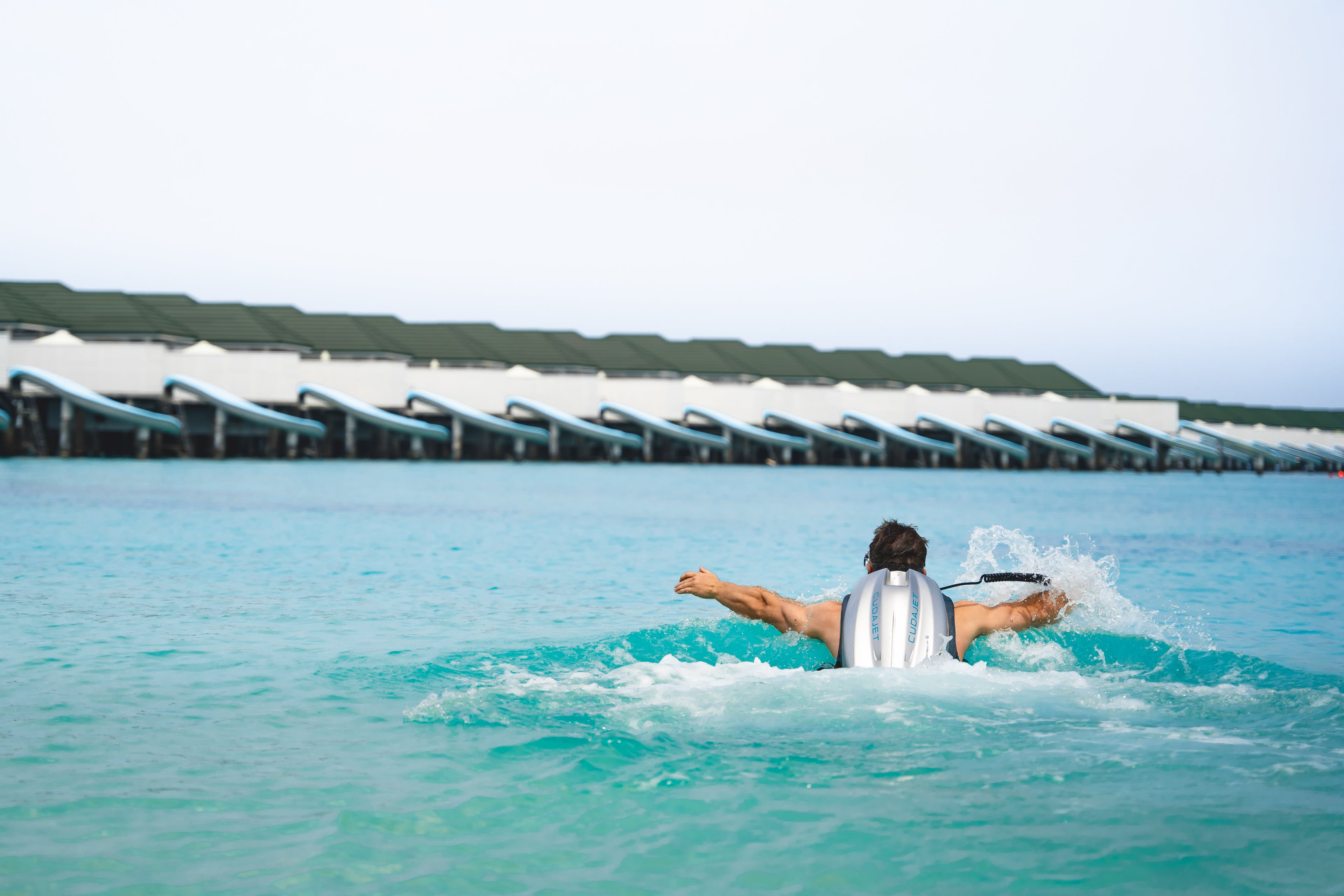 CudaJet Underwater Jetpacks jumping into the sea  